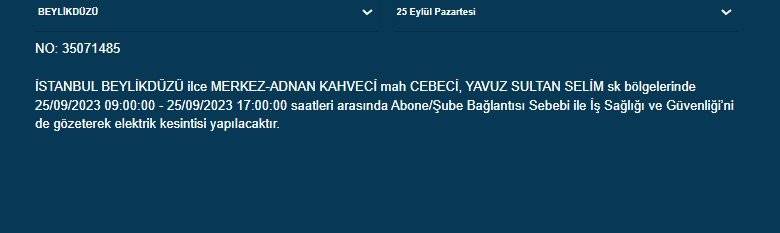 BEDAŞ İstanbul’un 22 ilçesinde elektriklerin kesileceğini duyurdu 17